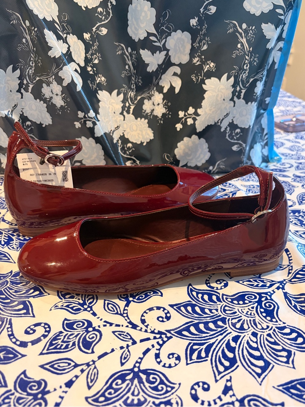NWT Mango Size 36/ US 5.5 to 6 Women’s Patent Leather Ankle-Strap Ballet Flats